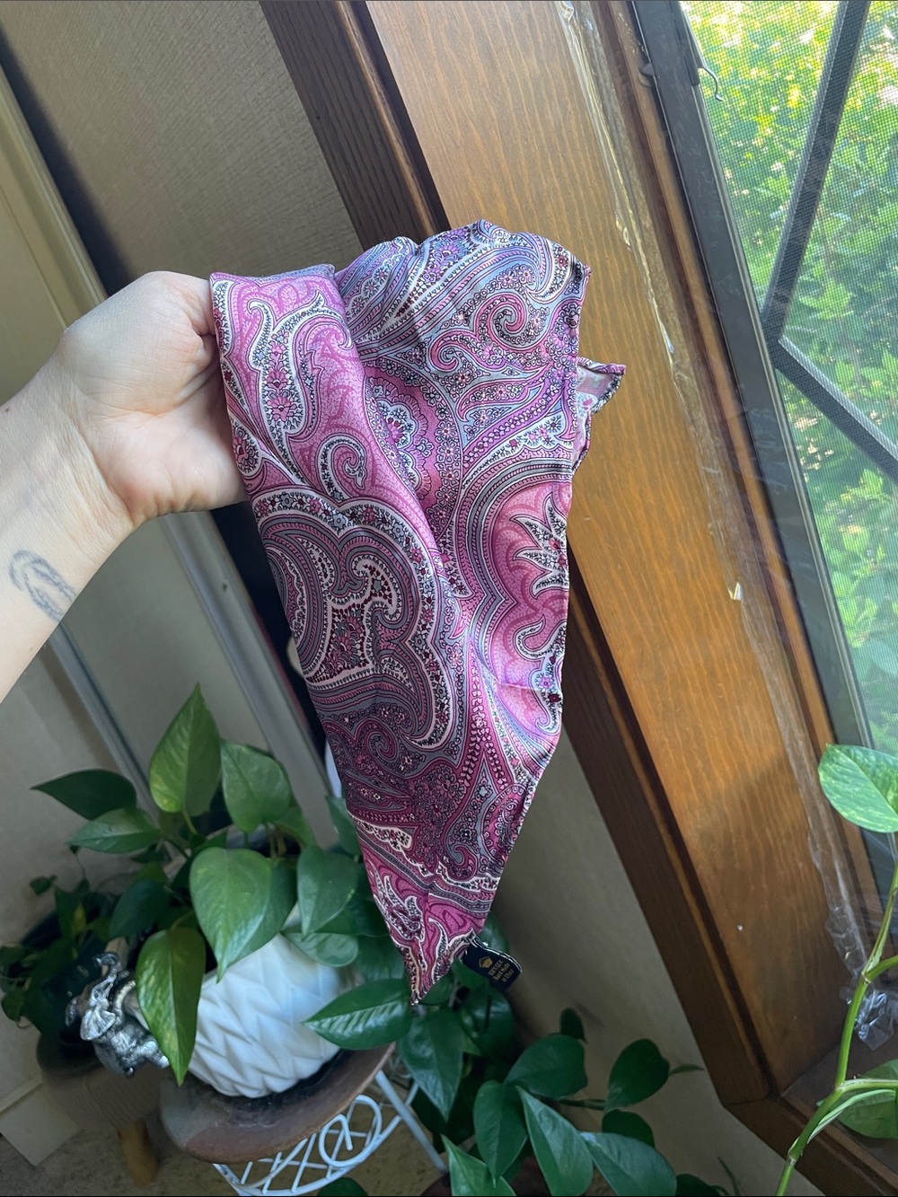 Silk Paisley Square Scarf in Pink and Purple